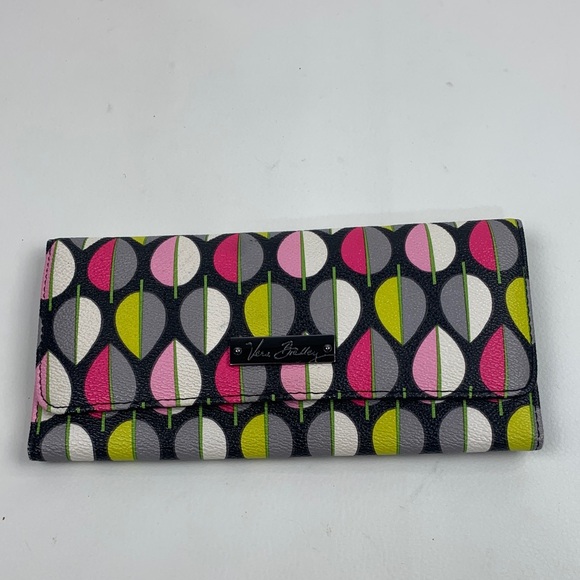 Vera Bradley Moon Drops Pink and Green Pattern wallet Magnet Close ID pocket NEW - Picture 2 of 12